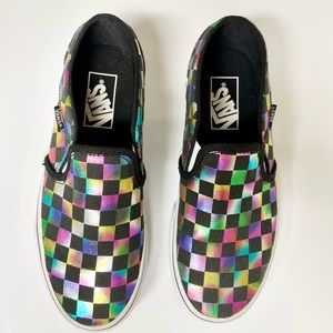 Vans Shoes SlipOn Checkerboard Iridescent Rainbow NWOT Women’s Sz 6